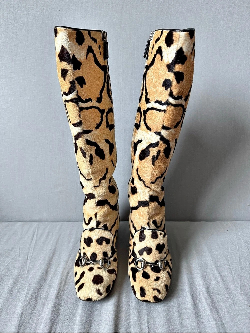 Gucci Leopard Print Pony Hair Lilian Horsebit Knee High Boots FW 2014 Runway - Picture 3 of 13